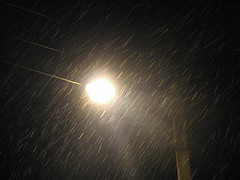 Snow in the streetlight